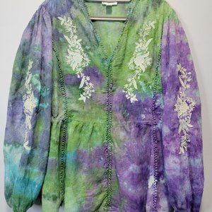 Size 16-18 Cotton Blouse, Watercolor Garden