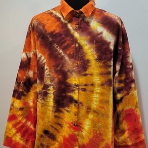 3XL Linen Shirt, Plum Fire Ripple