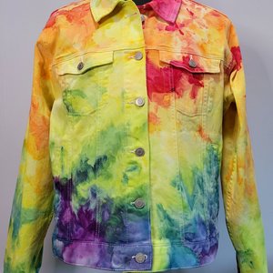 XL Denim Jacket, Rainbow Watercolor