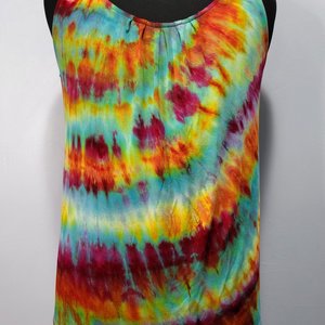 XL Button Back Tank, Teal Berry