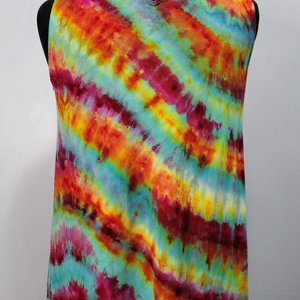 XL Button Back Tank, Teal Berry