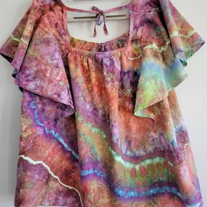 XL Tall Linen Ruffle Shirt, Koroit Boulder 