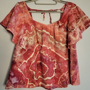 XL Linen Ruffle Shirt, Wine Geode
