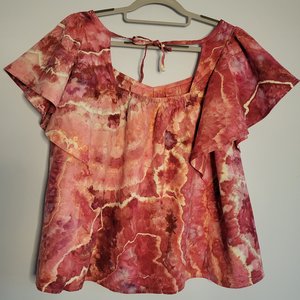 XL Linen Ruffle Shirt, Wine Geode
