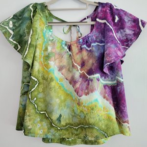 Petite S Linen Flutter Sleeve Tank, Purple Forest