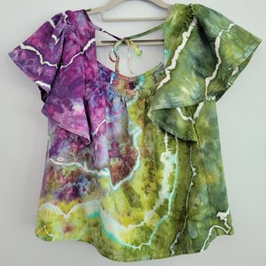 Petite S Linen Flutter Sleeve Tank, Purple Forest