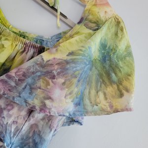 S Linen Flutter Sleeve Top, Rainbow Garden