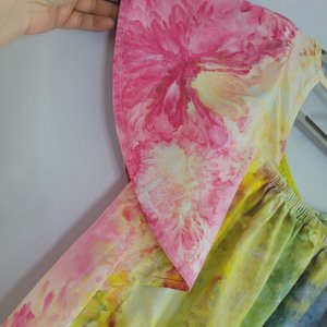 S Linen Flutter Sleeve Top, Rainbow Garden