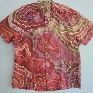 XXL Linen Blend Cuban Shirt, Red Jasper