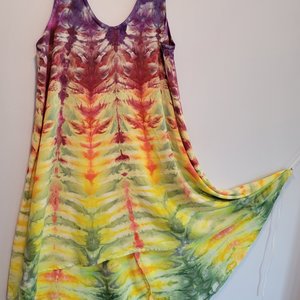 XL A-Line Hi-Lo Rayon Tank Dress, Rainbow Tiger