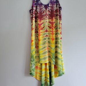XL A-Line Hi-Lo Rayon Tank Dress, Rainbow Tiger