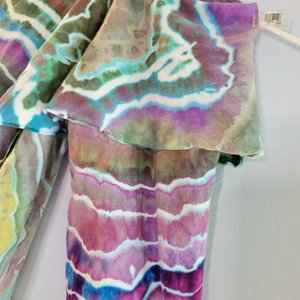 L Cold Shoulder Flutter Swing Top, Purple & Green Geode