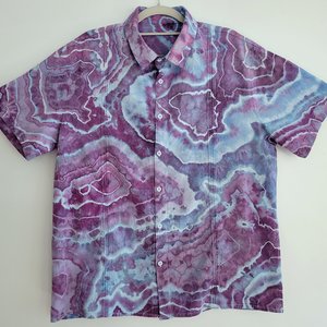 L Cuban Shirt, Periwinkle & Purple Geode