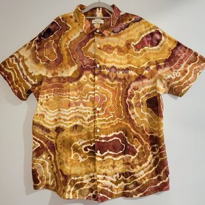 XXL Cuban Shirt w/Collar, Red & Gold Geode 