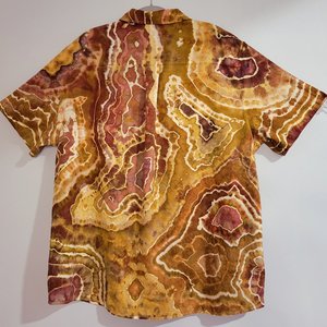 XXL Cuban Shirt w/Collar, Red & Gold Geode 