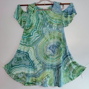 1X Rayon Cold Shoulder Swing Tunic, Sea Geode