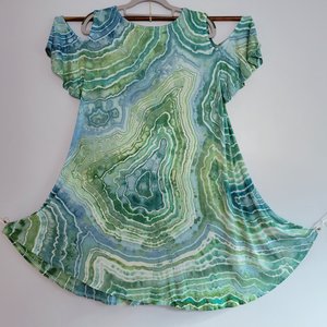 1X Rayon Cold Shoulder Swing Tunic, Sea Geode