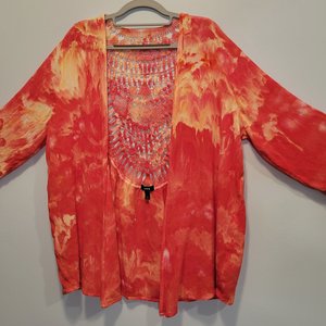 1X 14/16 Crochet Back Kimono, Fall Flame