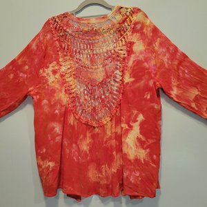 1X 14/16 Crochet Back Kimono, Fall Flame