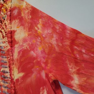 1X 14/16 Crochet Back Kimono, Fall Flame