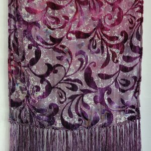 Scarf, Voided Velvet, Plum Leopard Vine