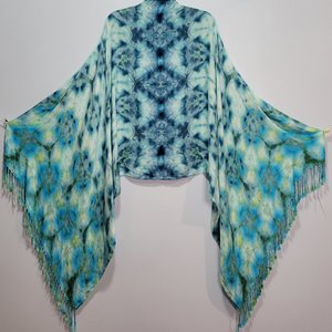 Shawl, Bamboo Rayon, Teal Shibori
