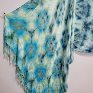 Shawl, Bamboo Rayon, Teal Shibori
