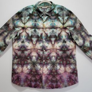 XXL Long Sleeve Cuban Shirt, Stormy Shibori
