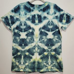 14/16 V neck T, Teal Sea Shibori