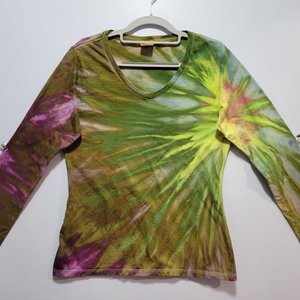 M V-neck Long Sleeve, Kiwi Explosion