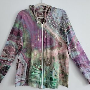 XL Zip-Up T-shirt Hoodie, Green & Purple Geode