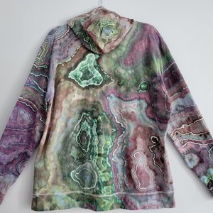 XL Zip-Up T-shirt Hoodie, Green & Purple Geode