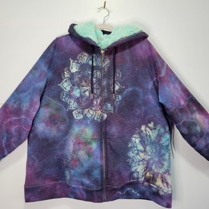2XL Hoodie, Zip-Up Sherpa Lined, LL Bean, Purple Mandala