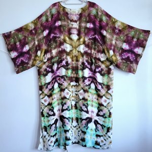 2X Kimono Robe, Eggplant & Avocado Shibori 