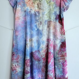 2X Button-Up Rayon Dress, Garden Watercolor