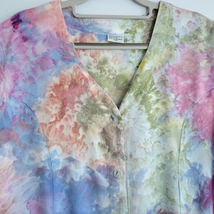 2X Button-Up Rayon Dress, Garden Watercolor