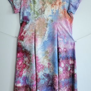 2X Button-Up Rayon Dress, Garden Watercolor
