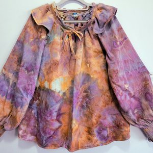 XL Tall Ruffled Poet's Blouse, Aster Cedar