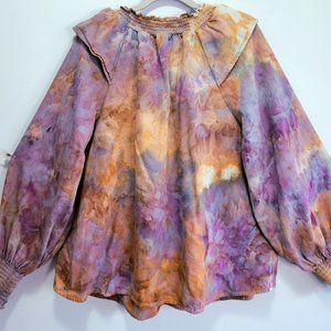 XL Tall Ruffled Poet's Blouse, Aster Cedar