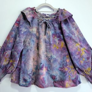 XL Ruffled Poet's Blouse, Strawberry Skies 