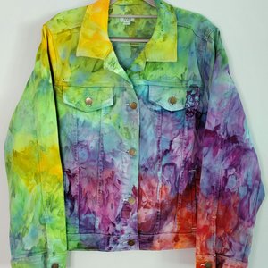 XXL Denim Jacket, Rainbow Watercolor