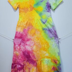 S T-shirt Swing Maxi Dress, Rainbow Watercolor