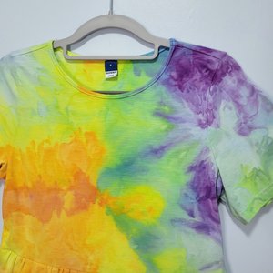 S T-shirt Swing Maxi Dress, Rainbow Watercolor