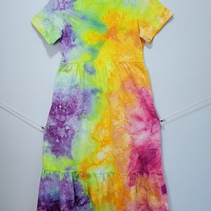 S T-shirt Swing Maxi Dress, Rainbow Watercolor