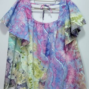 XXL Tall Linen Flutter Sleeve Top, Garden Geode