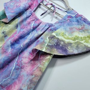 XXL Tall Linen Flutter Sleeve Top, Garden Geode