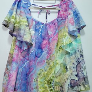 XXL Tall Linen Flutter Sleeve Top, Garden Geode