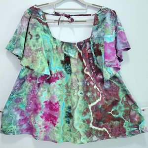 XXL Linen Flutter Sleeve Top, Storm Geode