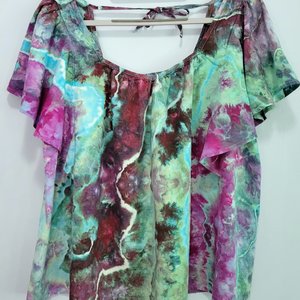 XXL Linen Flutter Sleeve Top, Storm Geode