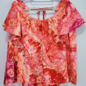 XL Linen Ruffle Sleeve Top, Flamingo